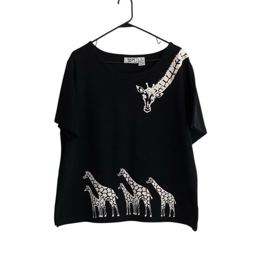 Vintage Womens Animal Sweater Sz 2X Giraffe Print Short Sleeve Safari